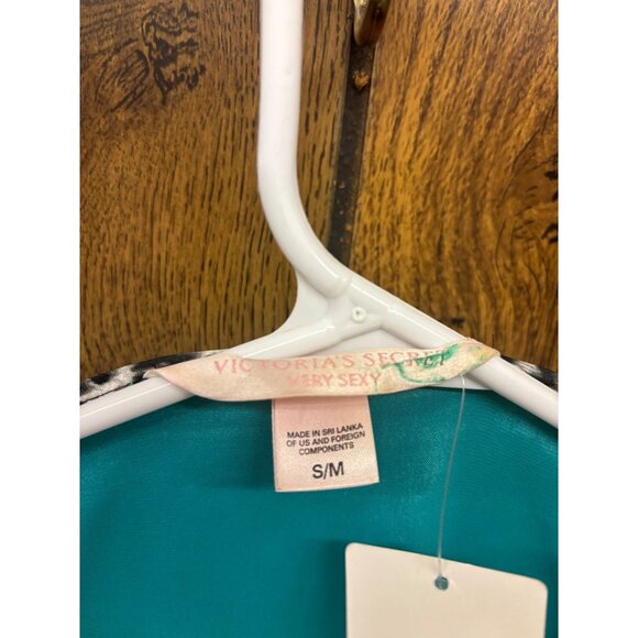 Victorias Secret Teal Silk Robe With Leopard Trim & Floral Detail S/M - Picture 3 of 3